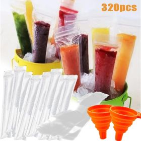 320 Pcs Disposable Beverage Packaging Bag Ice Popsicle Mold Bags with 2 Pcs Orange Funnels DIY Ice Lolly Bags BPA Free Freezer Tubes With Zip Sea