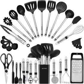Kitchen Utensil Set-Silicone Cooking Utensils-33 Kitchen Gadgets & Spoons for Nonstick Cookware-Silicone and Stainless Steel Spatula Set-Best Kit